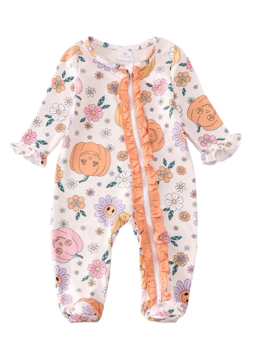 Halloween pumpkin floral baby romper
