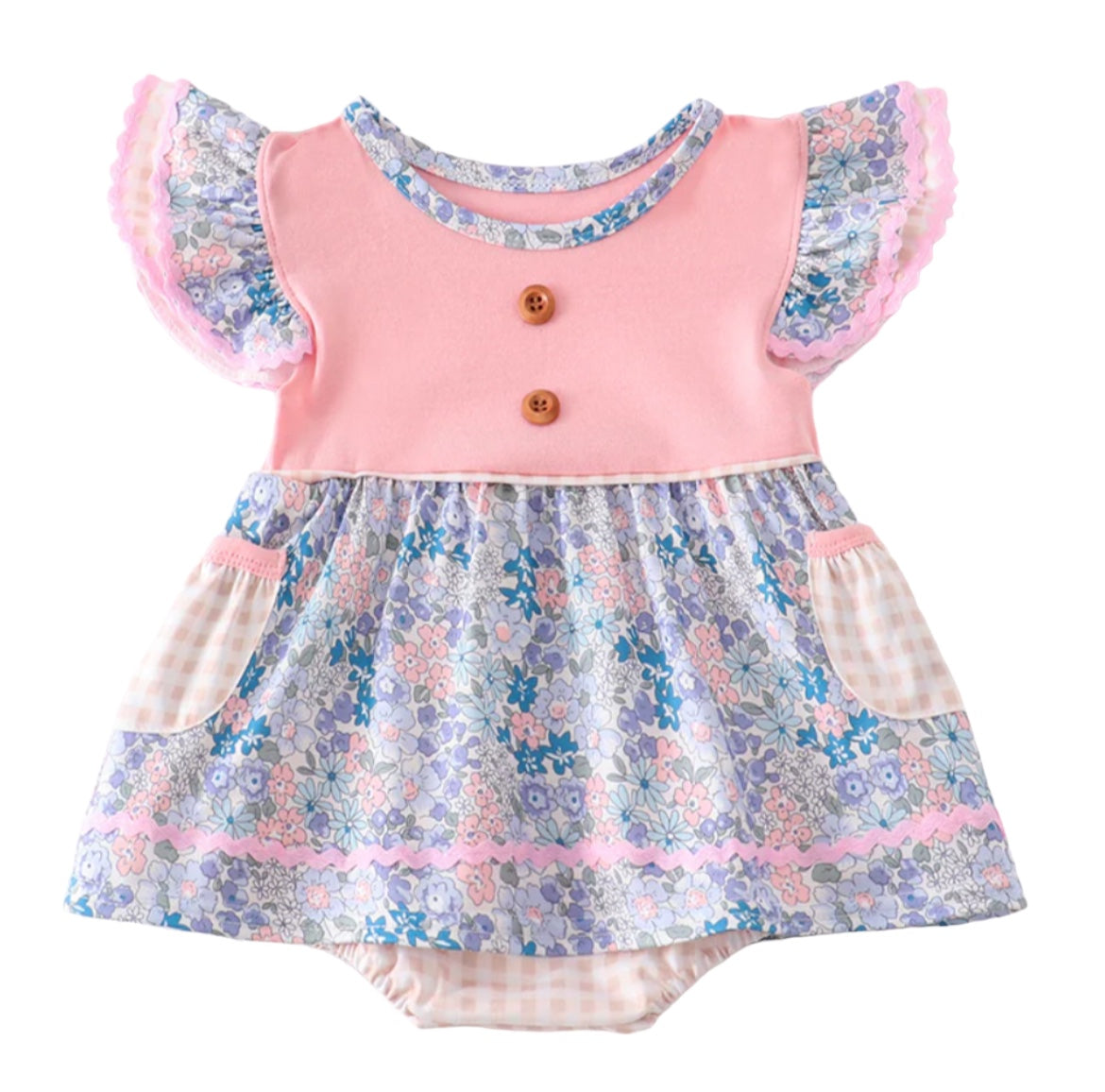 Pink floral ruffle romper