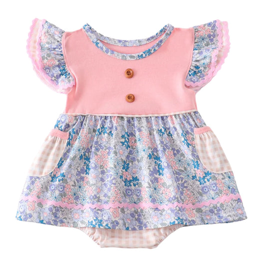 Pink floral ruffle romper
