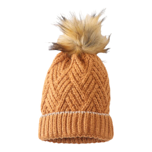 Camel Cross Cable Pom Beanie - Kid