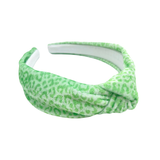 Lime Leopard Velvet Knotted Headband