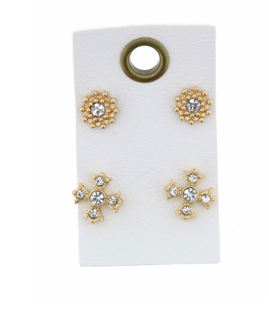 CLEAR CRYSTAL BALL STUD, CRYSTAL CROSS EARRING