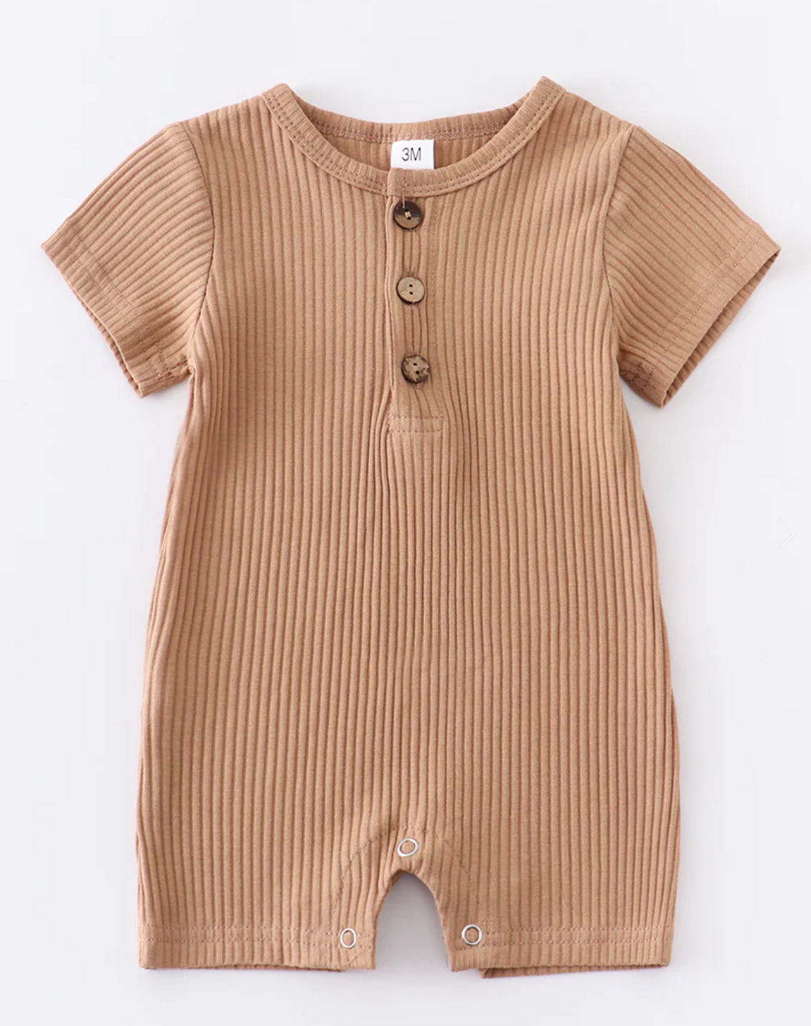Beige Button Ribbed Cotton Baby Romper