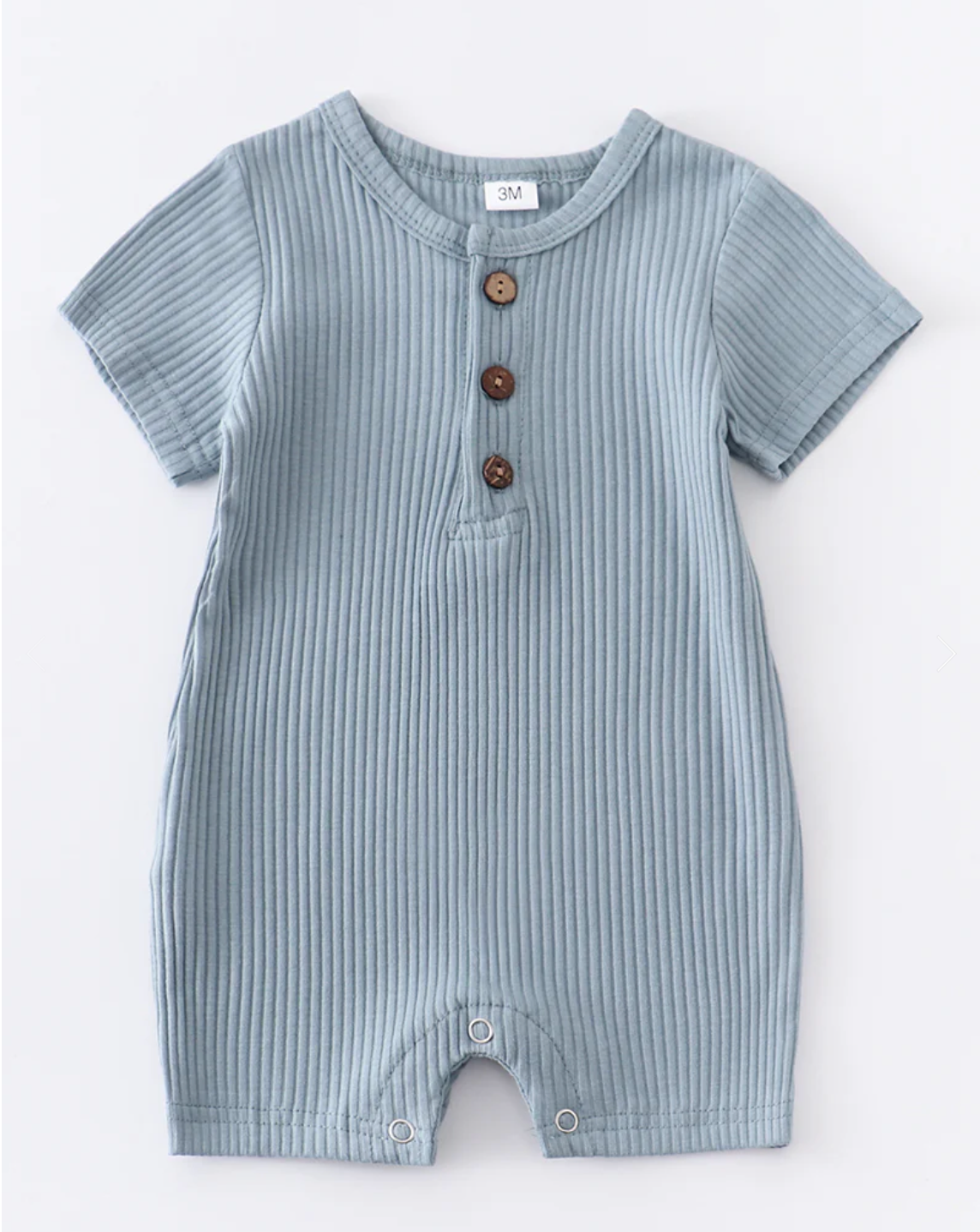 Blue Button Ribbed Baby Romper
