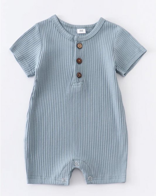 Blue Button Ribbed Baby Romper