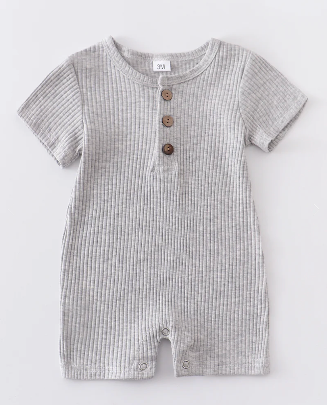 Grey Button Ribbed Baby Romper