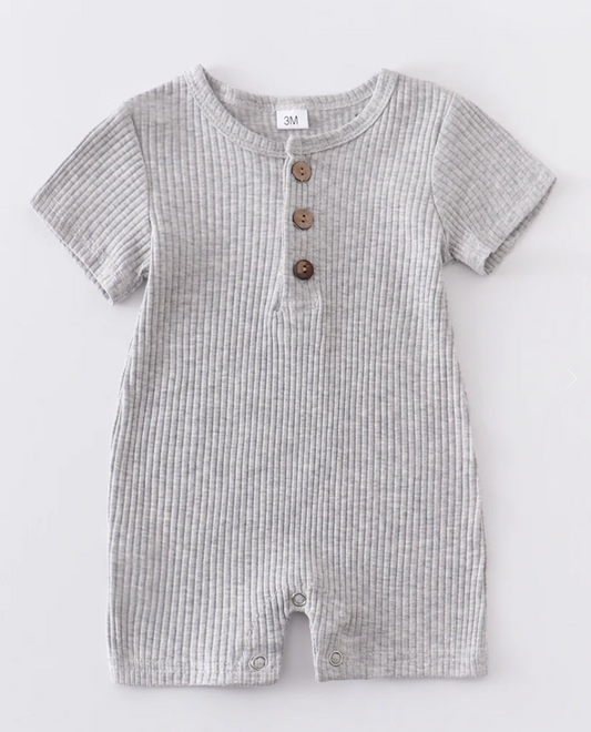 Grey Button Ribbed Baby Romper